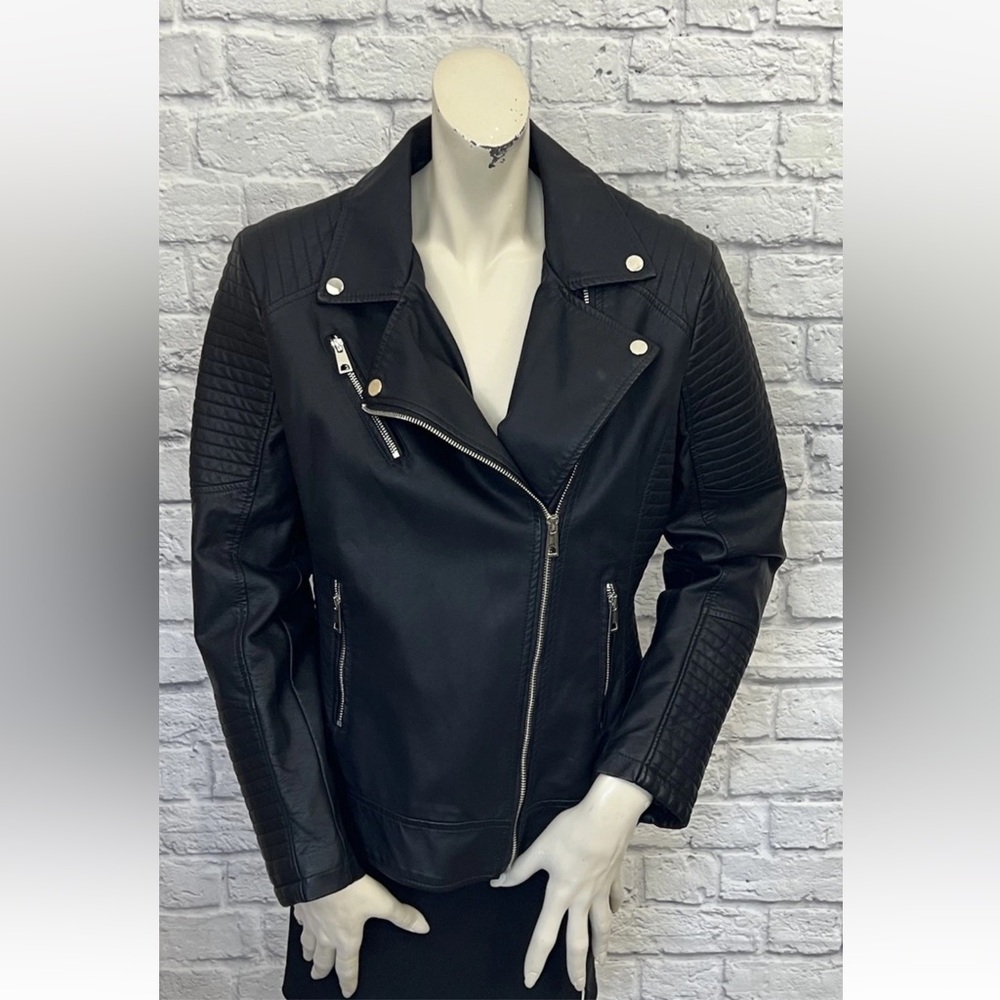 BELLIVERA BLACK FAUX LEATHER MOTO JACKET SIZE XL